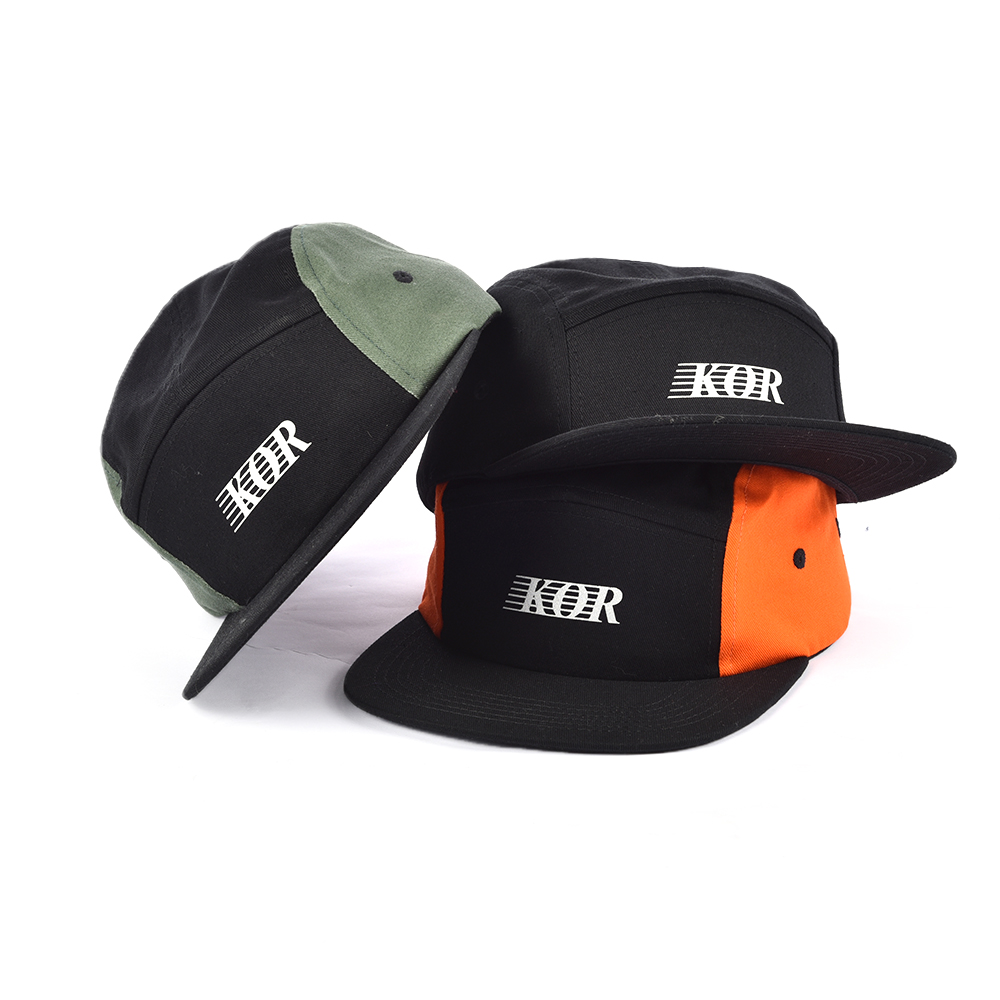printing logo plain 5 panels flat brim caps custom