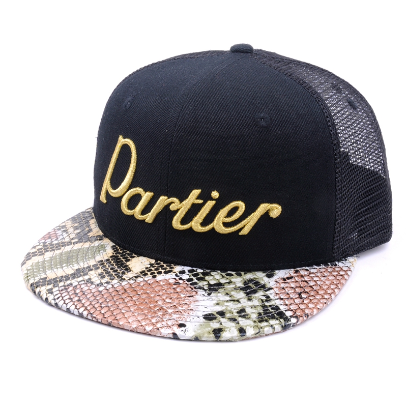 snapback leather brim 3d embroidery acrylic trucker caps