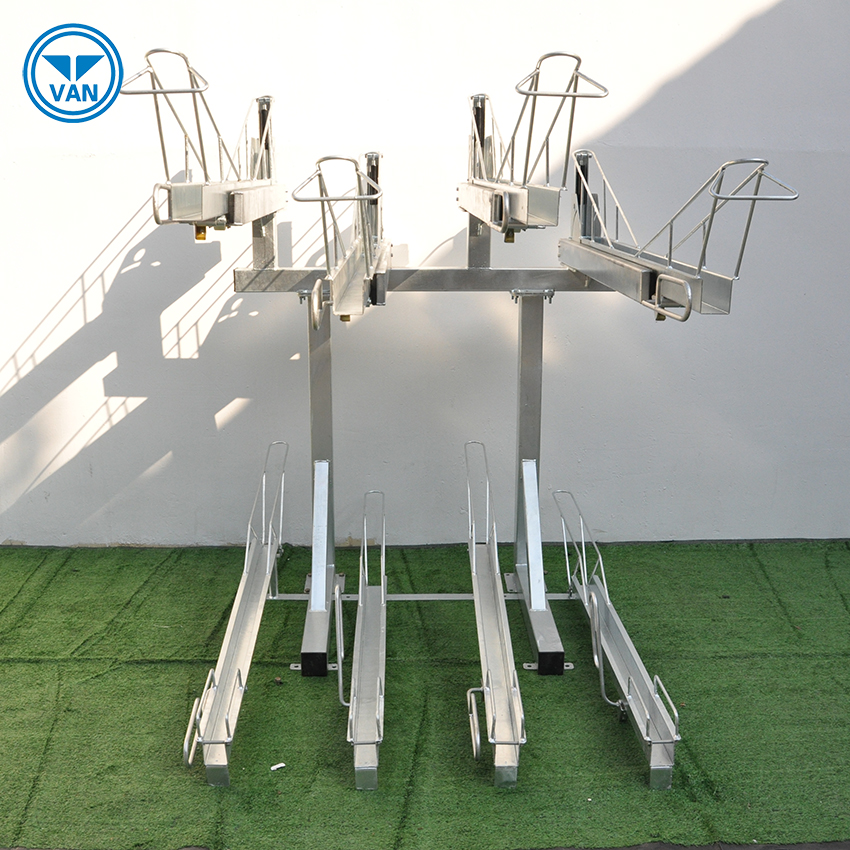 China Rack de estacionamento de bicicleta de dois níveis durável personalizado/suporte de bicicleta de dois andares fabricante Rack de estacionamento de bicicleta de dois níveis durável personalizado/suporte de bicicleta de dois andares