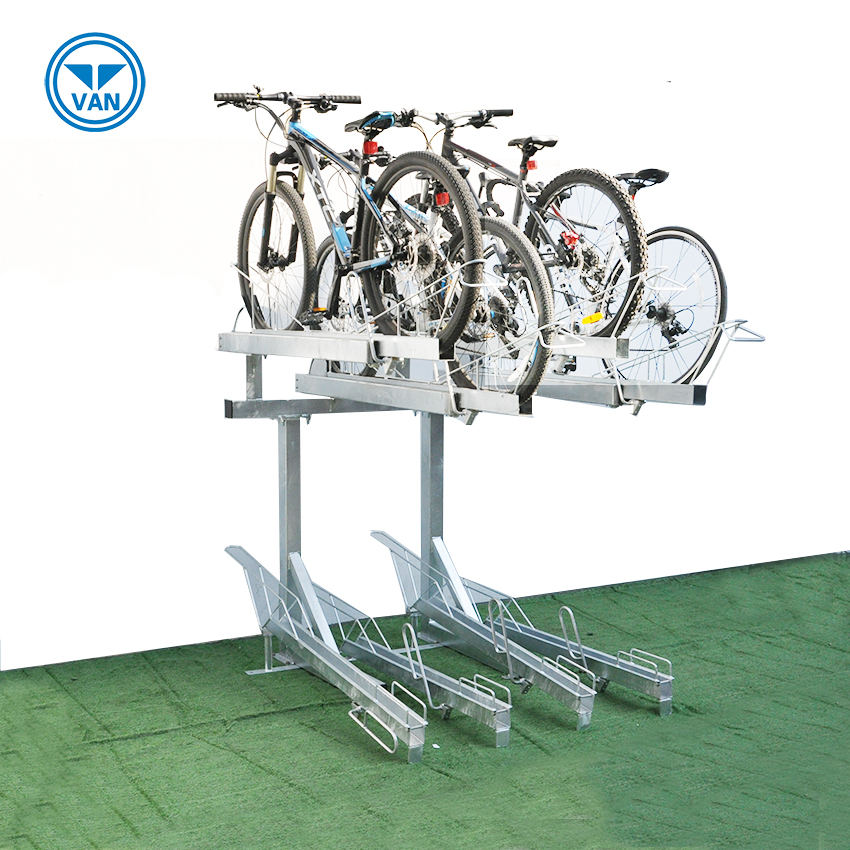 China Rack de estacionamento de bicicleta compacto e durável de dois níveis fabricante Rack de estacionamento de bicicleta compacto e durável de dois níveis