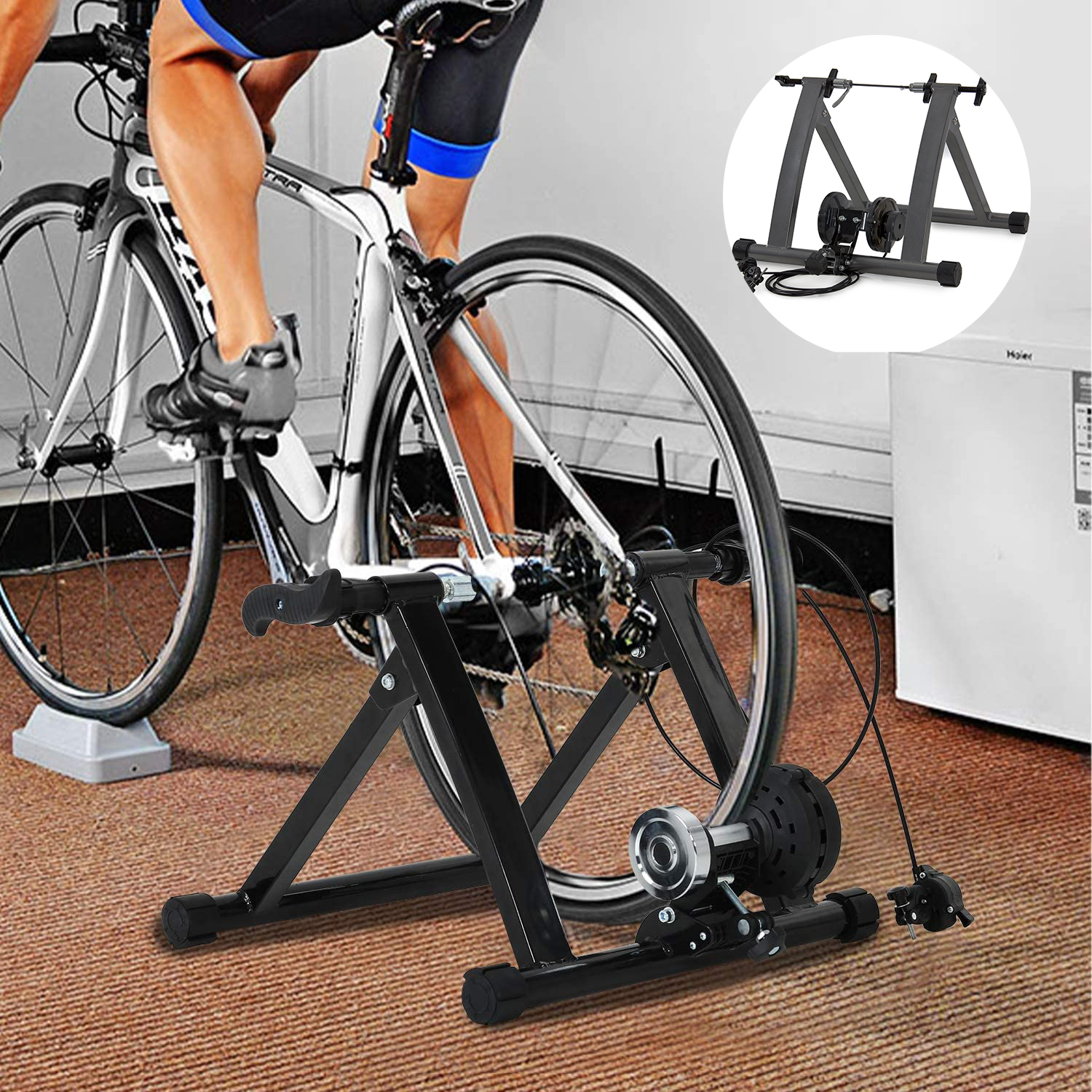 China Indoor Freestanding Foldable Steel Secure Space Saving Bike Rack Trainer manufacturer