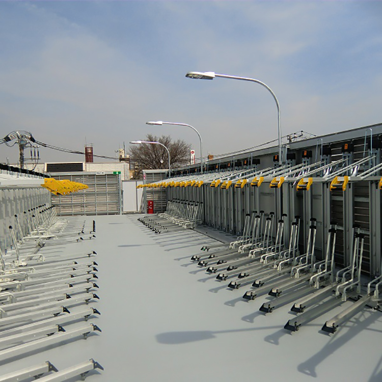 China Suporte de bicicleta para estacionamento automático vertical com piso de duas amarras para bicicletas fabricante Suporte de bicicleta para estacionamento automático vertical com piso de duas amarras para bicicletas