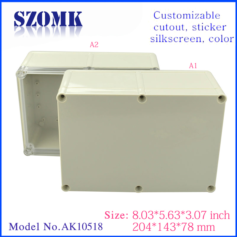 ABS material IP68 waterproof plastic junction box with transparent lid AK10518-A2 204*143*78mm