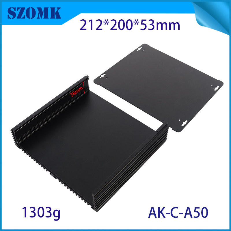 Custom length Anodizing Black color Extrusion Aluminum enclosures Custom Aluminum electronic case 53*212*200mm
