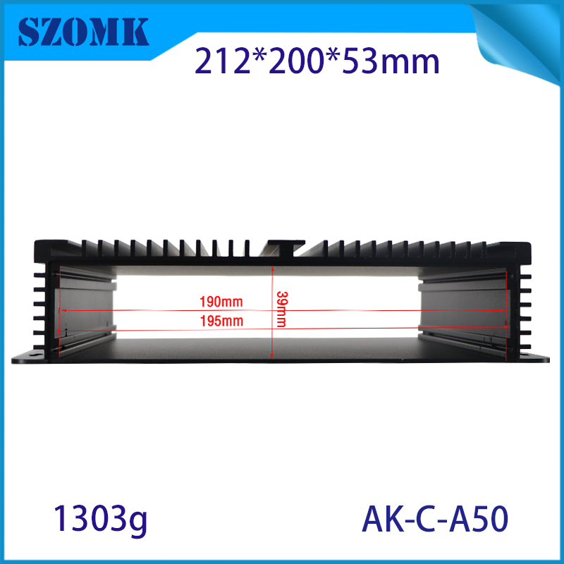 Custom length Anodizing Black color Extrusion Aluminum enclosures Custom Aluminum electronic case 53*212*200mm