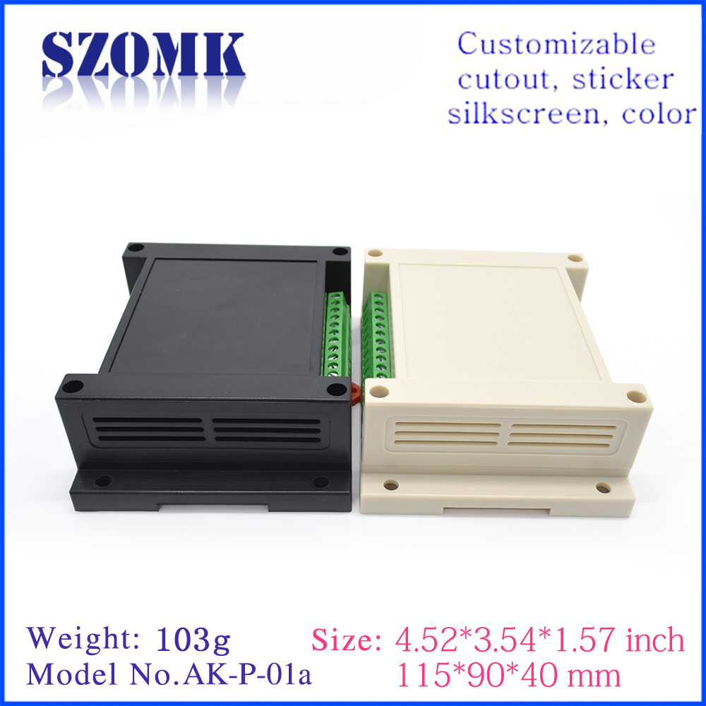 High Quality ABS Plastic Din Rail Enclosure for electronic from SZOMK with terminal block AK-P-01a 115*90*40mm
