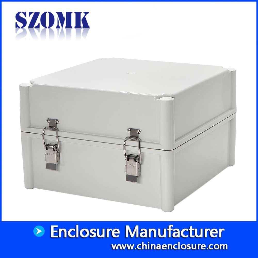 IP65 charnière étanche en plastique boîtier de boîtier électronique en plastique szomk carte de circuit imprimé boîtier de jonction en plastique 280 * 280 * 180mm AK-02-25-JK charnière en plastique étanche boîtier de boîtier d'équipement