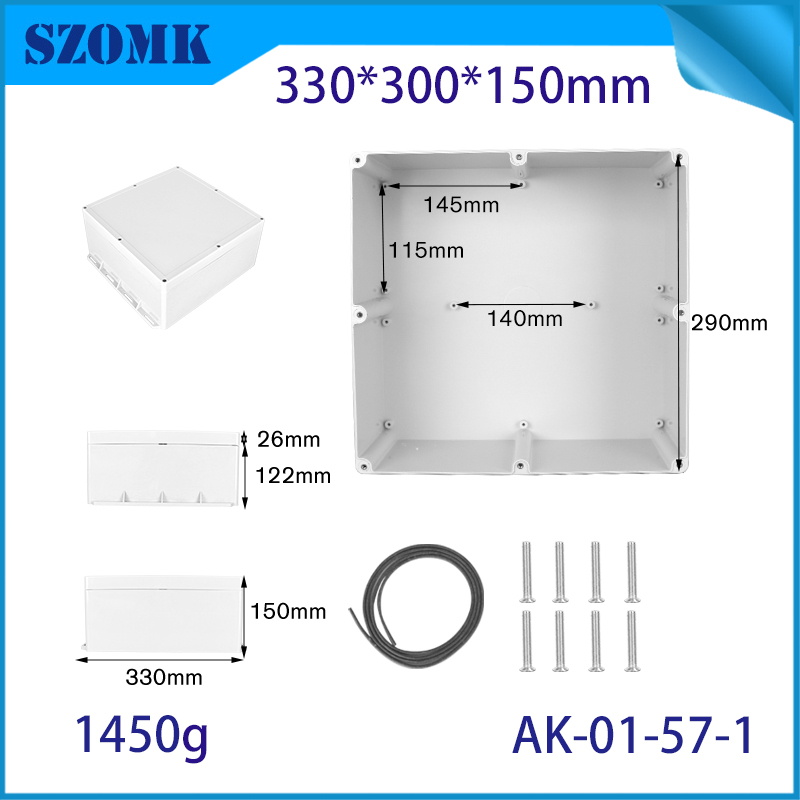 IP66 330*300*150 مم مقاوم للماء الجدار البلاستيكي التثبيت صندوق تقاطع AK-01-57-1