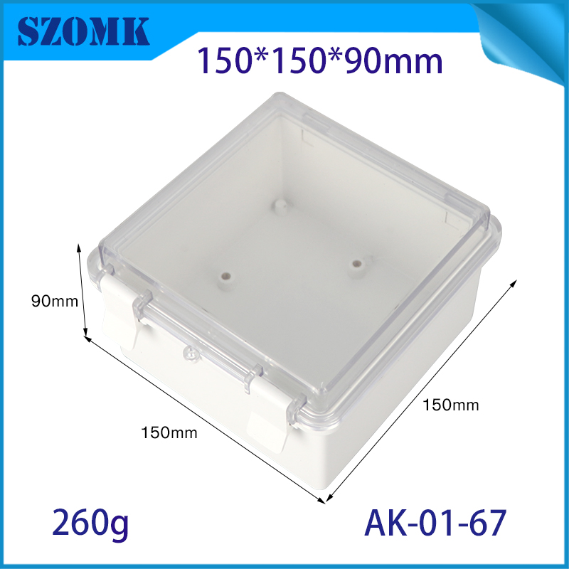 IP66铰链塑料电箱防水仪器外壳SZOMK塑料设备控制装置150*150*90mm AK-01-67