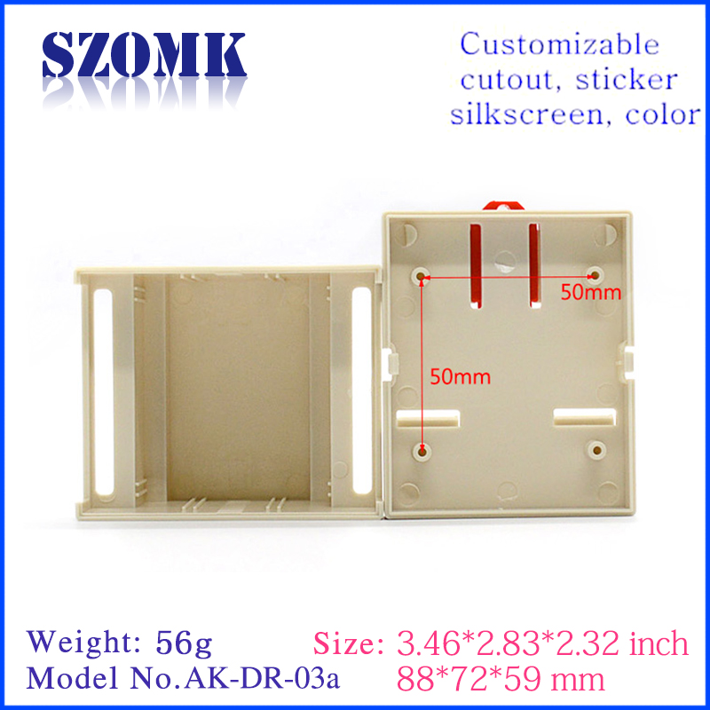 China electrical 87X72X59mm abs plastic PLC din rail junction case supply/AK-DR-03c
