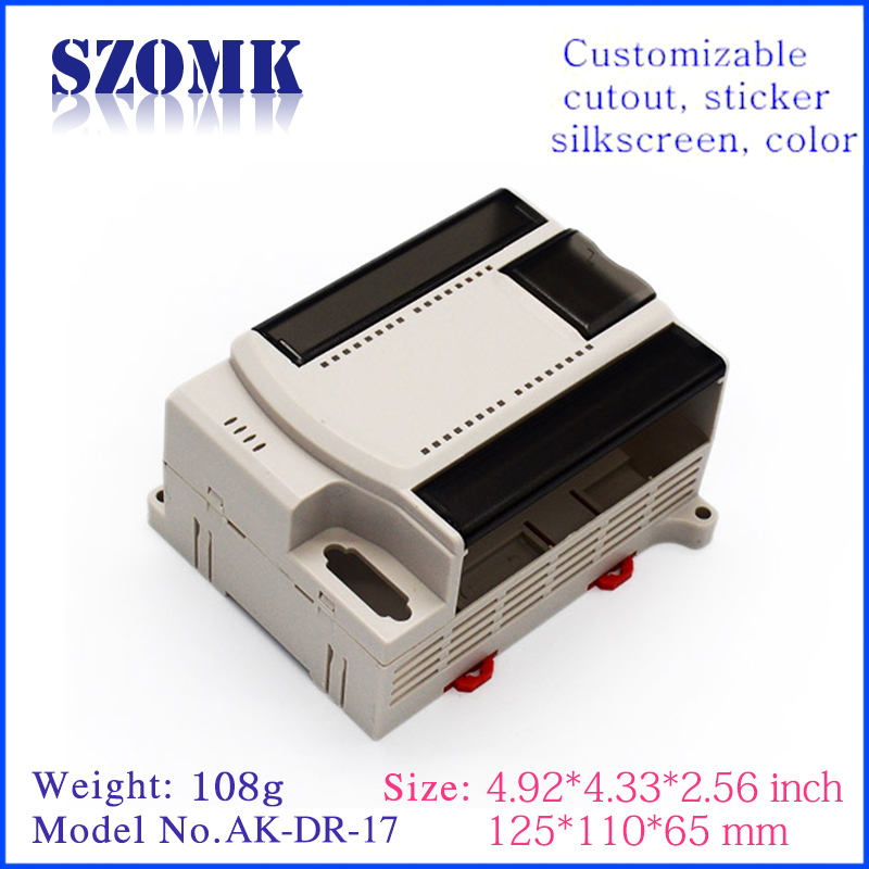 Guangdong high quality 125X110X65mm abs plastic for electronics PLC din rail enclosure supply/AK-DR-17