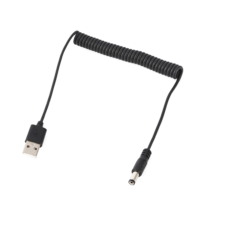 2 núcleos 24 AWG OD 3.0 mm usb macho a dc 5521 hembra que carga el cable en espiral