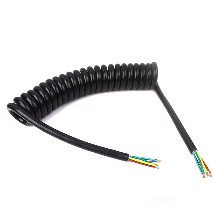 22 AWG 6 núcleos 7 núcleos 8 núcleos cable de cobre desnudo trenzado chaqueta de PU brillante cable de alimentación en espiral