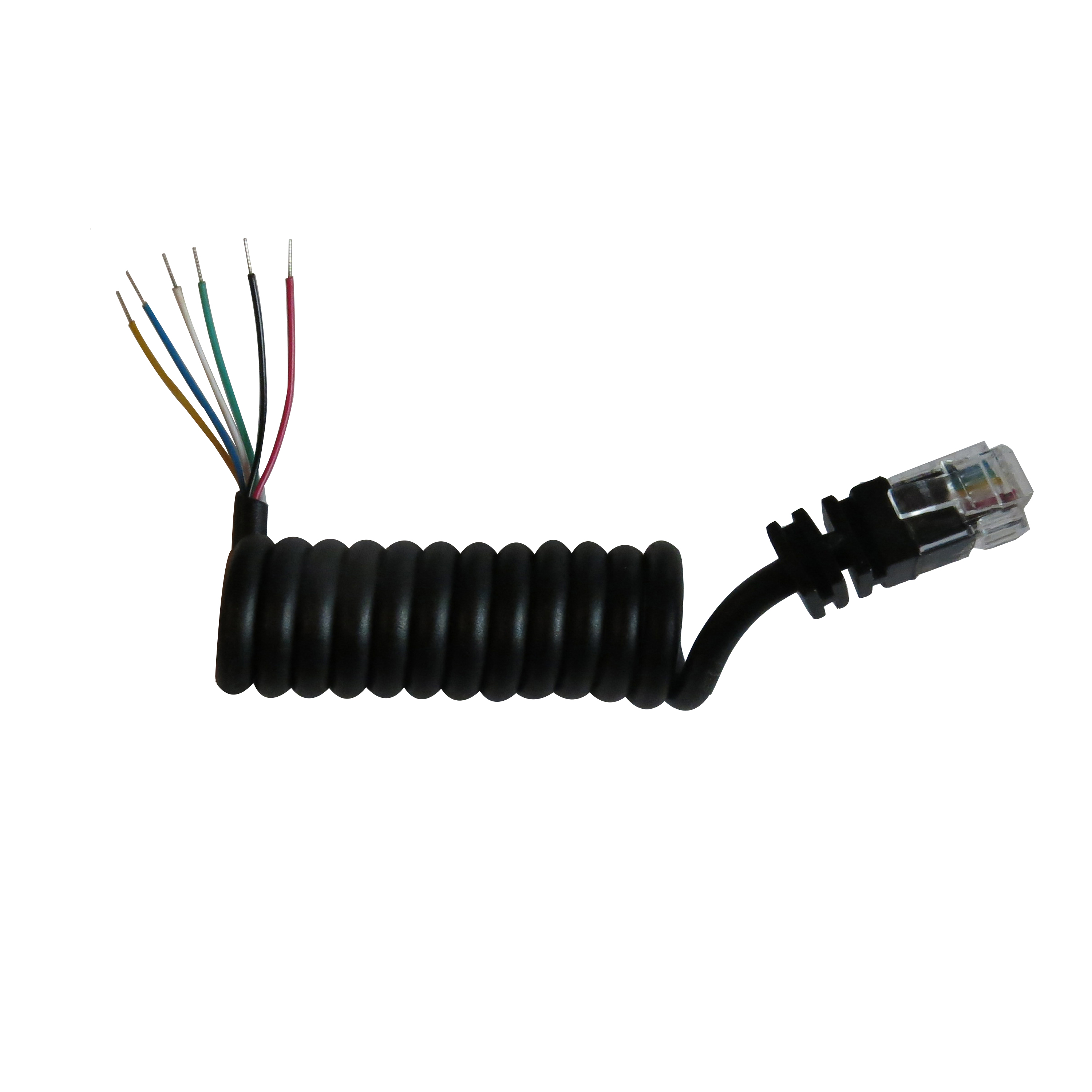 6 núcleos de alambre estañado pvc pur pu jacket 6p6c rj12 conector sobremoldeado cable de bobina de resorte