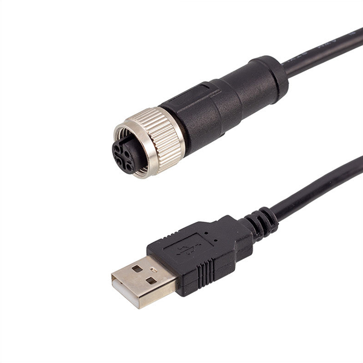 Schwarzes PVC PUR M12 männlich weiblich 4 5 Pin auf USB-Kabel
