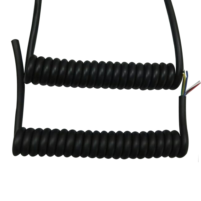 Schwarze PVC-PU-Abschirmung 6-adrige 22-AWG-Spule mit geschlossener Länge 100 mm din Spiralkabel