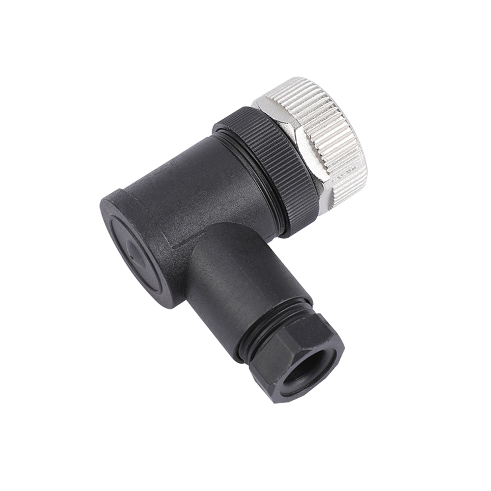 M12 4 5 8 pin right angle Female plug with hex nut