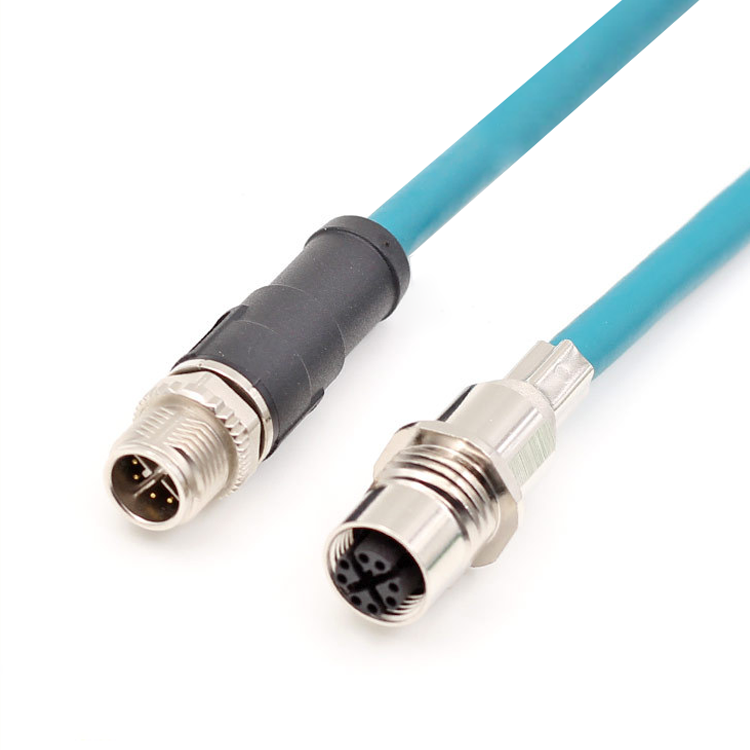 M12 4 núcleos 8 núcleos par trenzado x codificado conector de montaje en panel ethernet RJ45 cable blindado