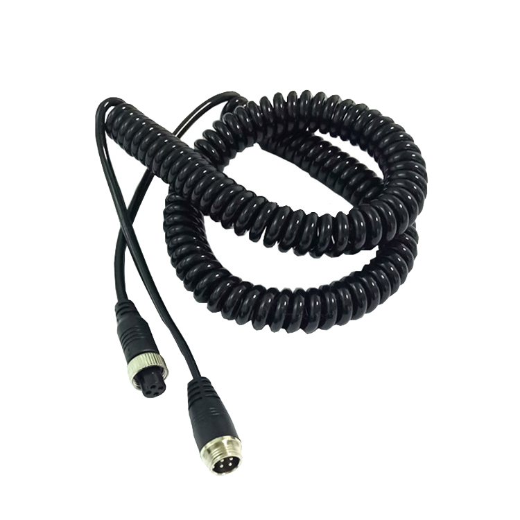 Fábrica de cables espirales macho M12 de 4 pines, fabricante de cable enrollado hembra M12 de 4 polos, proveedor de cable de resorte M12 de 4 hilos