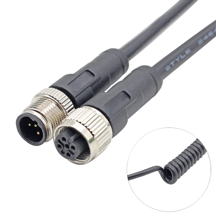 M12 A B D Code 3 4 5-polig männlich weiblich gerade PVC-Pur-Spiralkabel verlängerte Länge 3 Meter