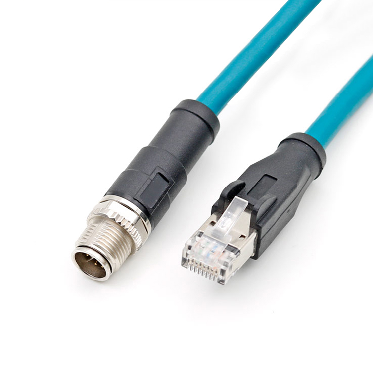 Código M12 X 8Pin Macho a RJ45 8P8C sobremoldeado Cat 6A SFTP blindaje 26AWG PVC PUR Cable