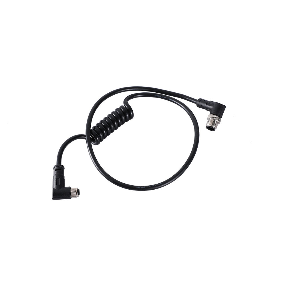 M12 to M8 4 pin male to female right angle curly cord