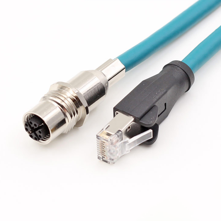 M12 x cable de pantalla de montaje en panel codificado a cable de ethernet RJ45 CAT5E CAT6A