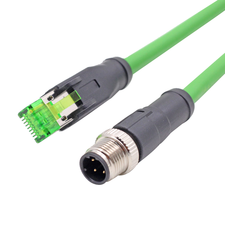 M12 x coded panel mount shield cable to RJ45 CAT5E CAT6A ethernet cable