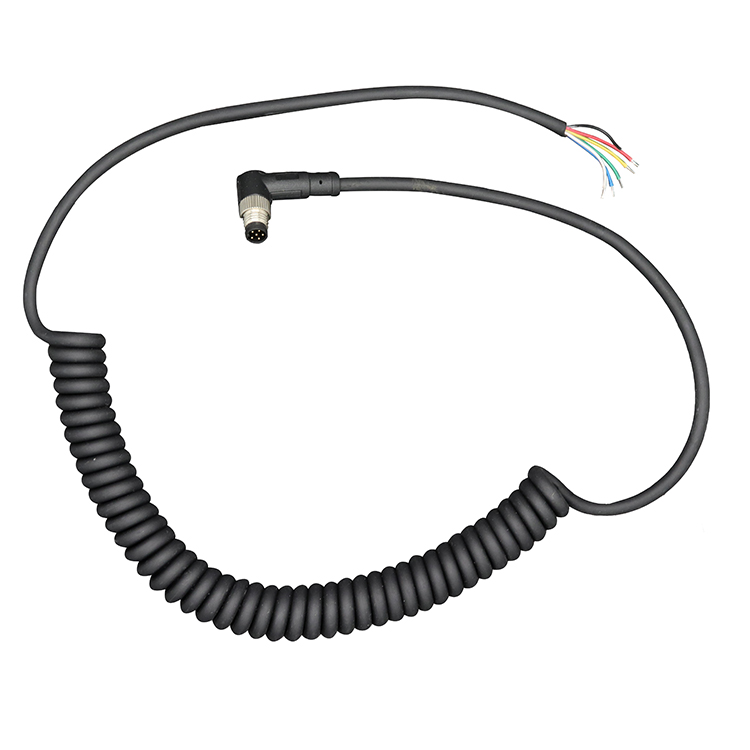 M8 6 núcleo macho ángulo recto 90 grados A código PVC PUR PU cubierta cable enrollado 2 metros