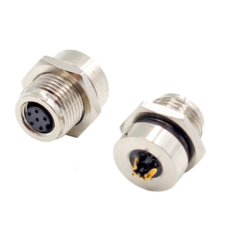 M8 ein 6-poliger weiblicher Codelochsteckverbinder mit Lötsockel