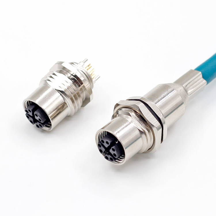Shield x code type M12 8 pin panel mount connector ethernet cable