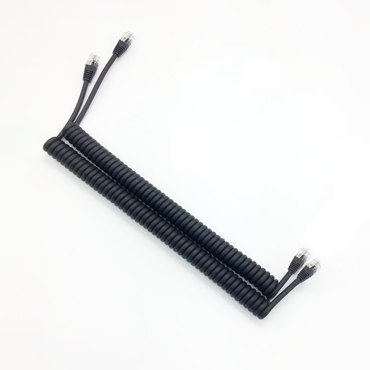 Fournissez le câble enroulé en PVC TPU moulé personnalisé Cat5 RJ45 RJ12 RJ11