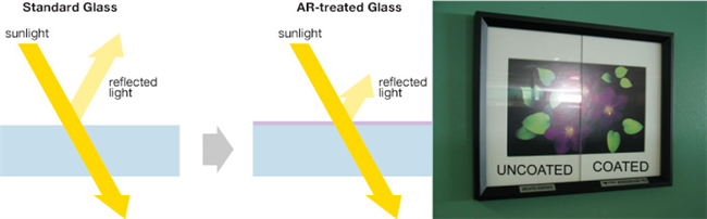 clear float glass and anti-reflective glass