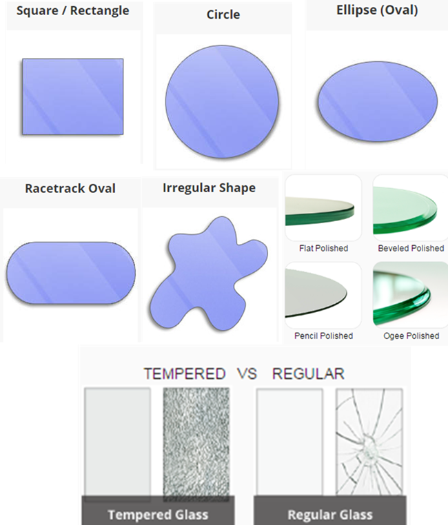 tempered glass tops with edge polished