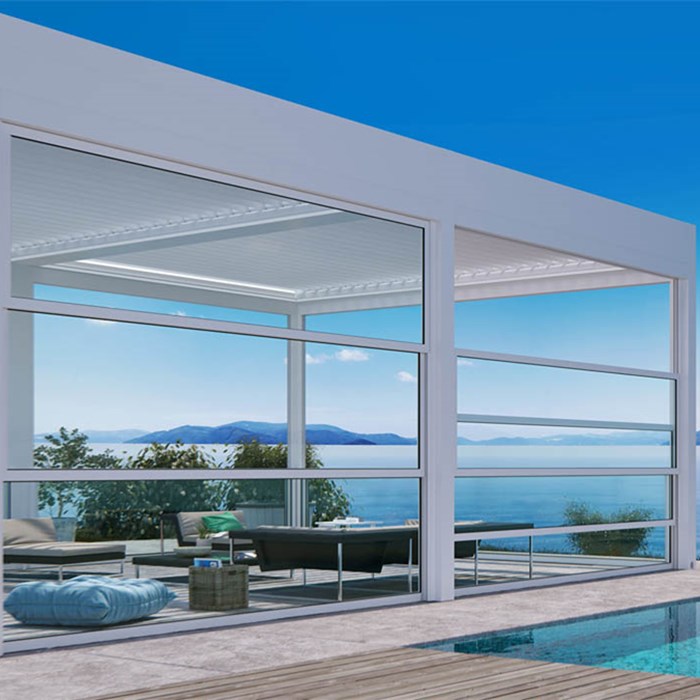 Custom Remote controlled guillotine glass aluminum framed motorized telescopic vertical sliding balcony window and railing
