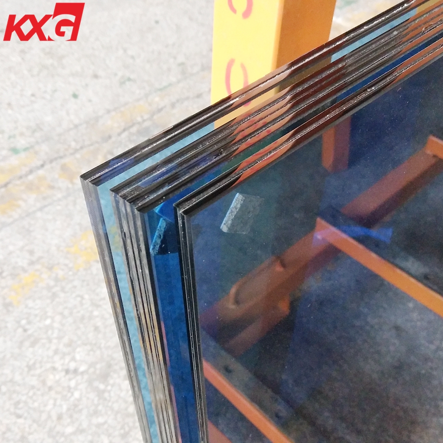KXG building glass factory supply 6mm blue tinted tempered glass+0.76mm clear PVB+6mm blue colour tempered laminated glass, 662 blue tinted tempered laminated glass