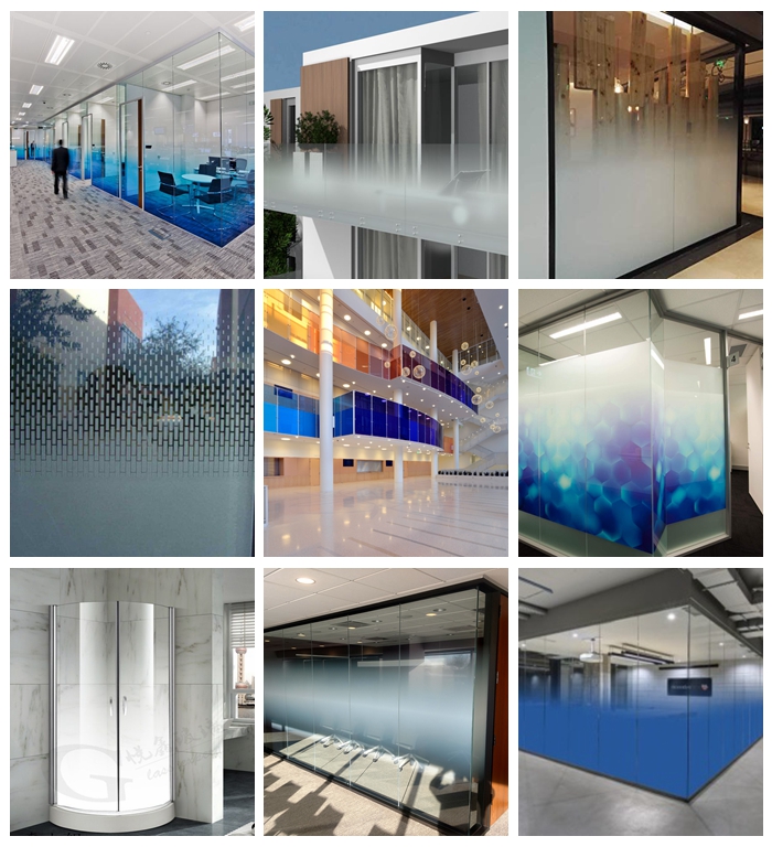21.52mm gradient tempered laminated glass, white gradient laminated glass, China glass supplier, tempered gradient glass, 10+10 low iron gradient glass, acid etched gradient glass, gradient glass price, gradient PVB laminated glass