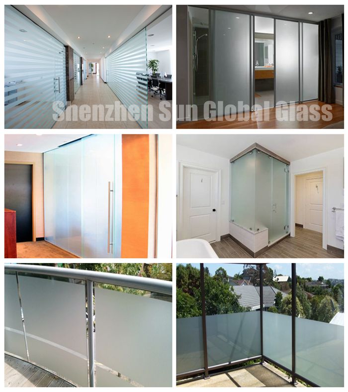6+6mm frosted PVB laminated glass, 1/2 inch acid etched toughened laminated glass, 66.4 translucent ESG VSG glass CE certified glass factory