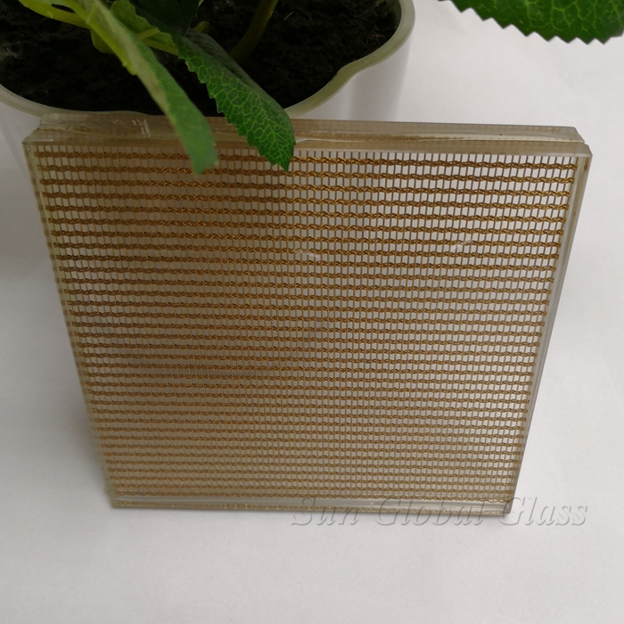 21.52mm EVA wire mesh tempered laminated glass, stainless steel wire mesh laminated glass 10mm+10mm, 21.52mm wired mesh security glass