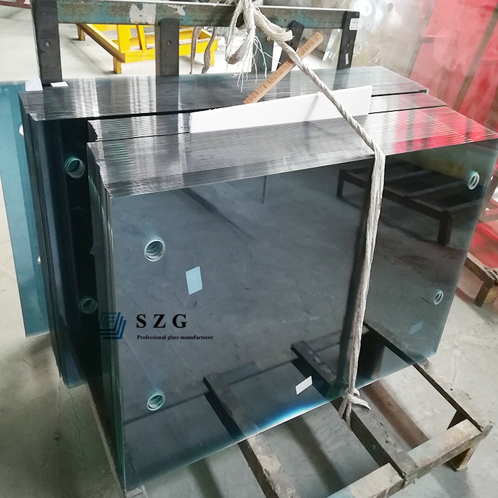 light blue toughened glass window