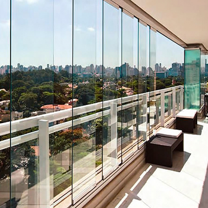 Puertas bifold de vidrio templado de 10 mm, puertas de partición de vidrio plegables sin marco, panel de vidrio de seguridad BI Puerta corredera plegable