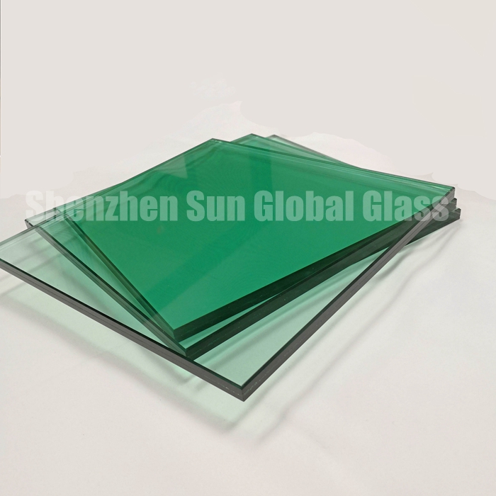 11.52mm light green tempered laminated glass, 55.4 F green ESG VSG, 5mm+1.52 interlayer+5mm French green toughened laminated glass