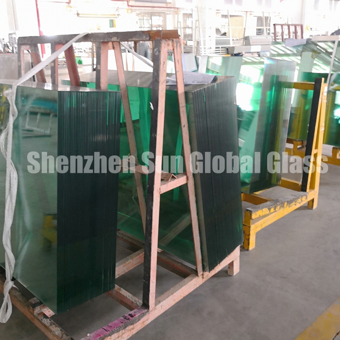 11.52mm light green tempered laminated glass, 55.4 F green ESG VSG, 5mm+1.52 interlayer+5mm French green toughened laminated glass