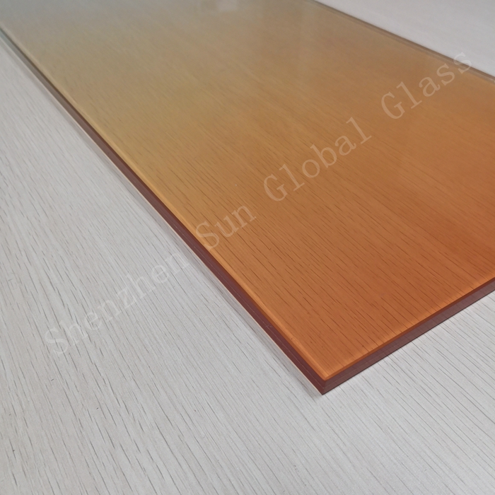 Vidro laminado temperado com gradiente colorido de 13,52 mm, vidro de segurança laminado temperado com gradiente de 66,4 por medida, fabricante de vidro com gradiente de cor ESG VSG