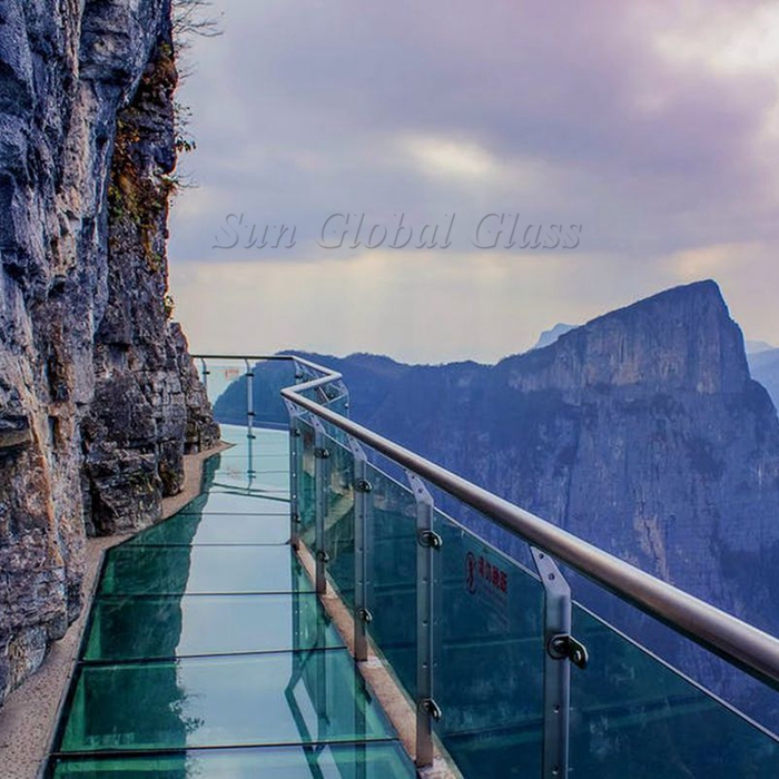 33.04mm SGP مغلفة جسر الزجاج ، ممشى الزجاج مغلفة 30 مم ، الزجاج 10 مم + 1.52 مم SGP فيلم + 10 مم الزجاج + 1.52 مم SGP فيلم مسار الزجاج مغلفة