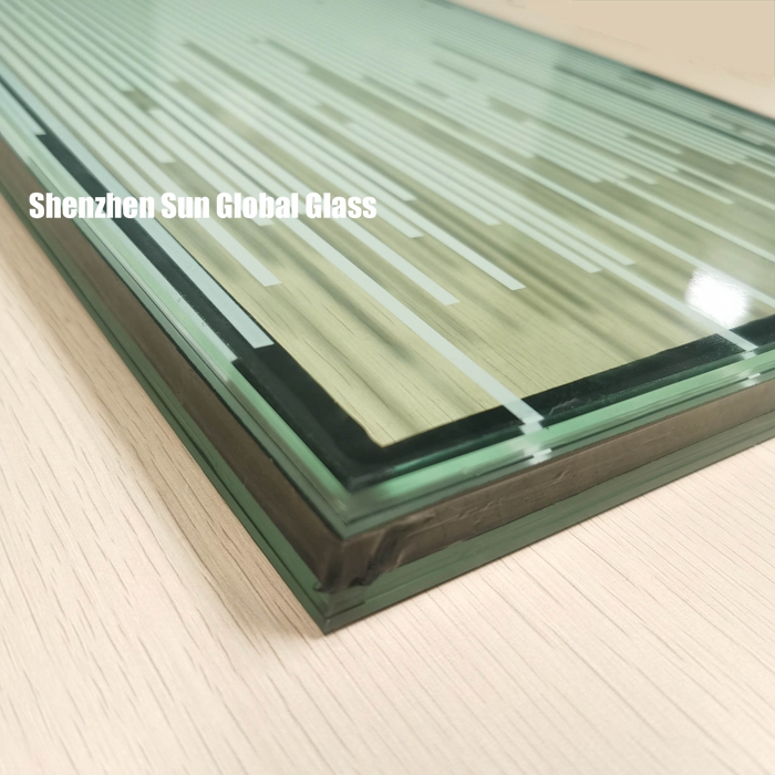 5mmストライププリントガラス+ 9A + 11.52mmラミネート強化断熱ガラス、25.52mmホワイトストライプ強化ラミネート断熱ガラス、仕切り壁用印刷断熱ガラス