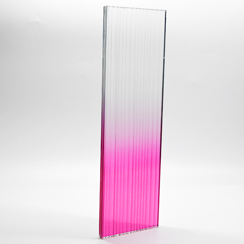 Fluted Design Glass Red Gradient Rippled Reeded Ribbed Patterned Figured Textured Laminated Glass For Decoration