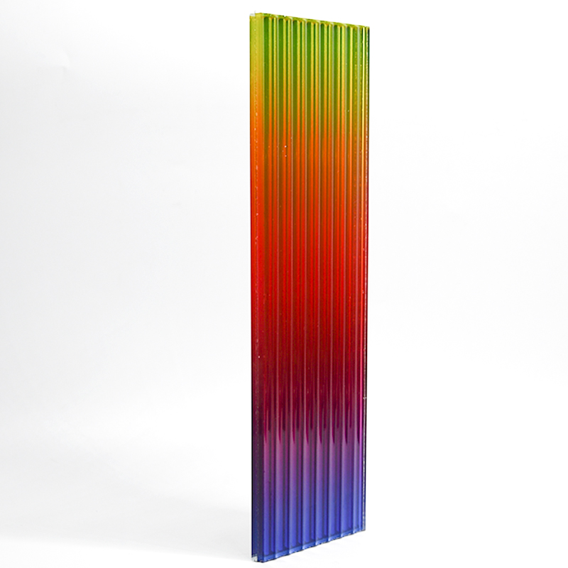 Fluted Design Glass Red Gradient Rippled Reeded Ribbed Patterned Figured Textured Laminated Glass For Decoration