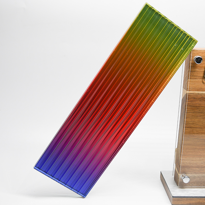 Fluted Design Glass Red Gradient Rippled Reeded Ribbed Patterned Figured Textured Laminated Glass For Decoration