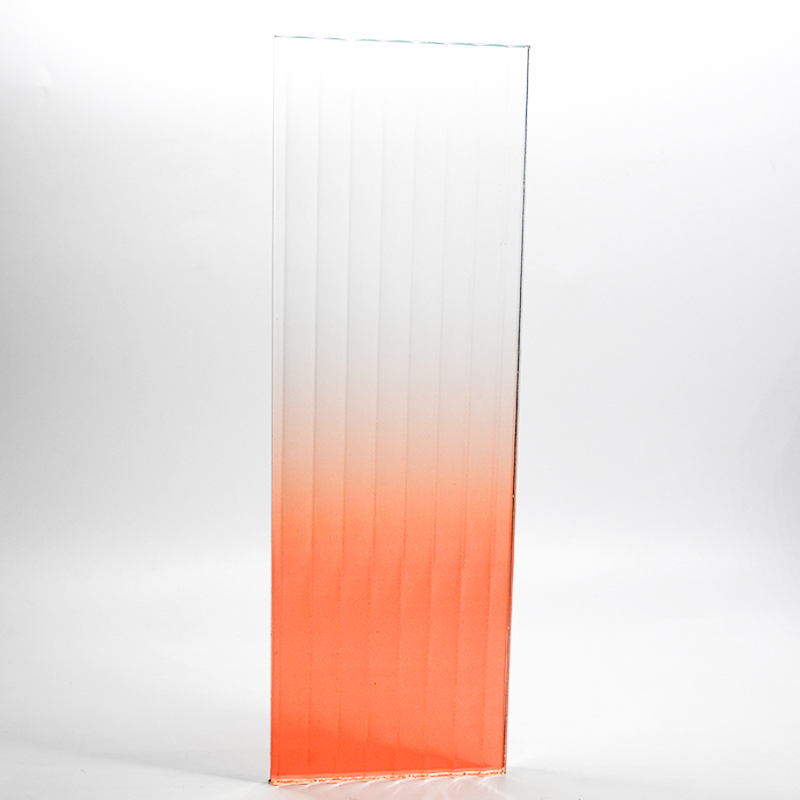 Fluted Design Glass Red Gradient Rippled Reeded Ribbed Patterned Figured Textured Laminated Glass For Decoration
